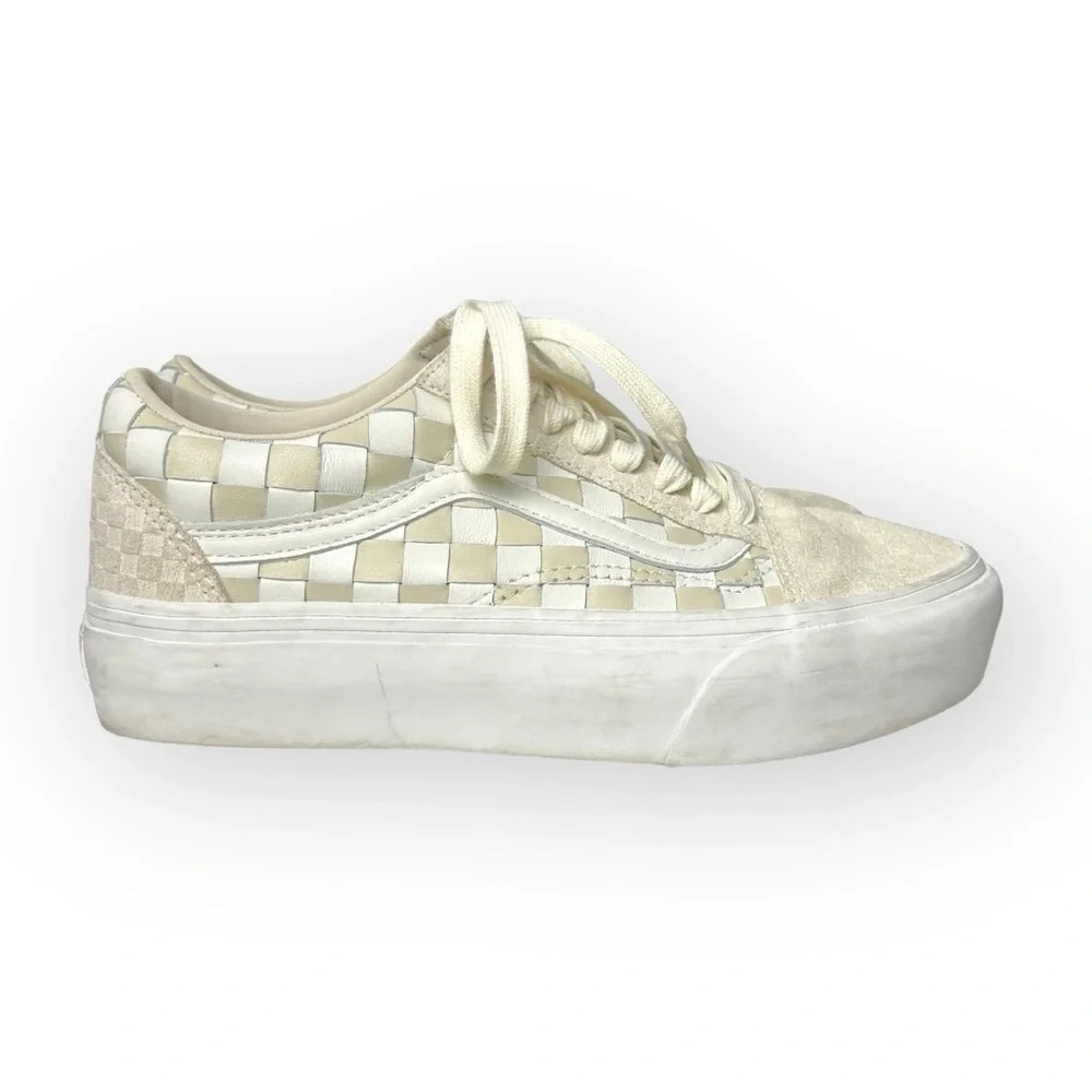 Vans Old Skool Platform Woven Leather Blanc  De Blanc 8